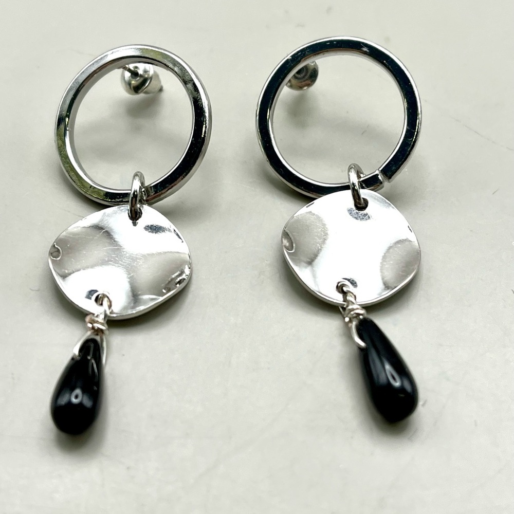 Elegant Silver and Black Dangle Earrings